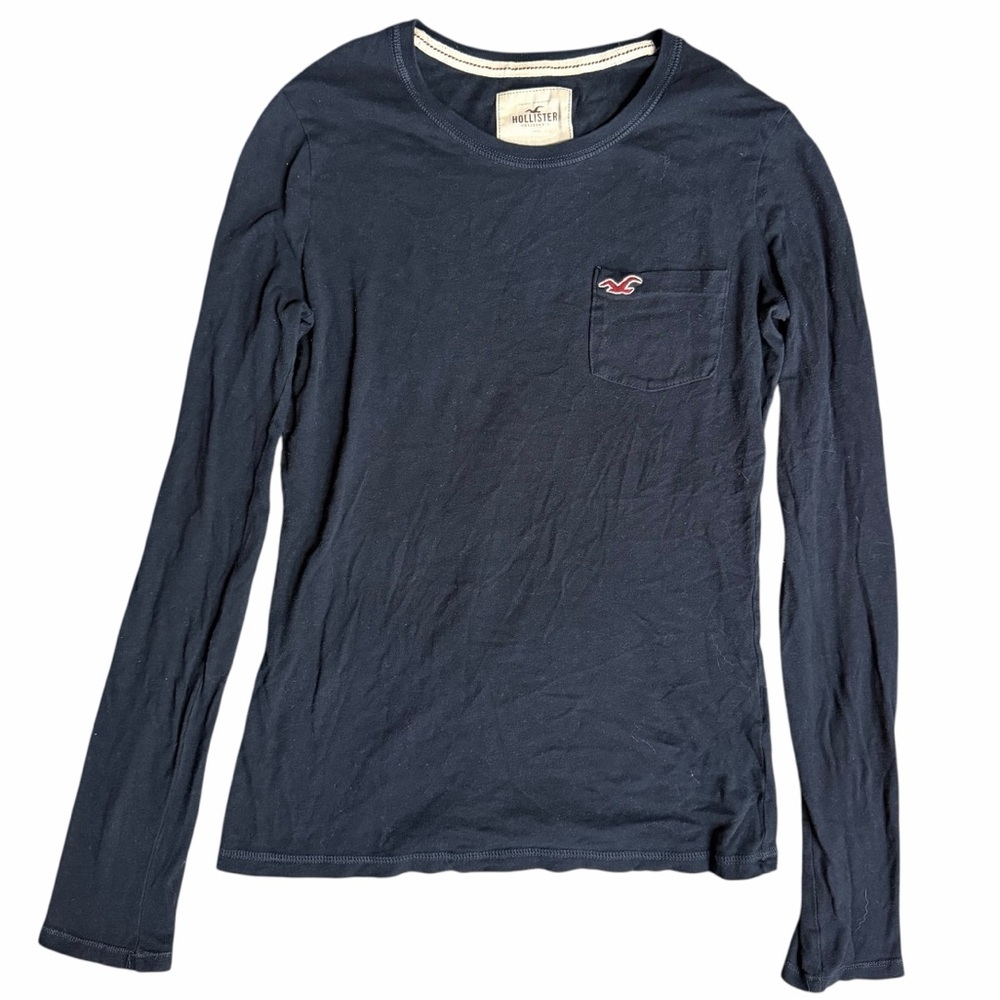 Y2K Hollister Long Sleeve Top Navy Blue With Pocket Size Small